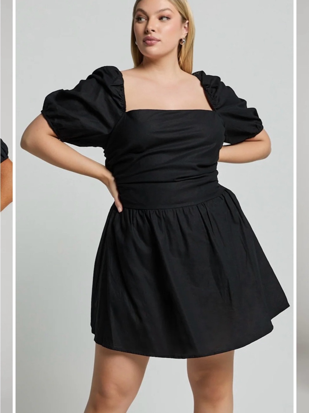 Showpo Black Puff-Sleeve Square-Neck Mini Dress